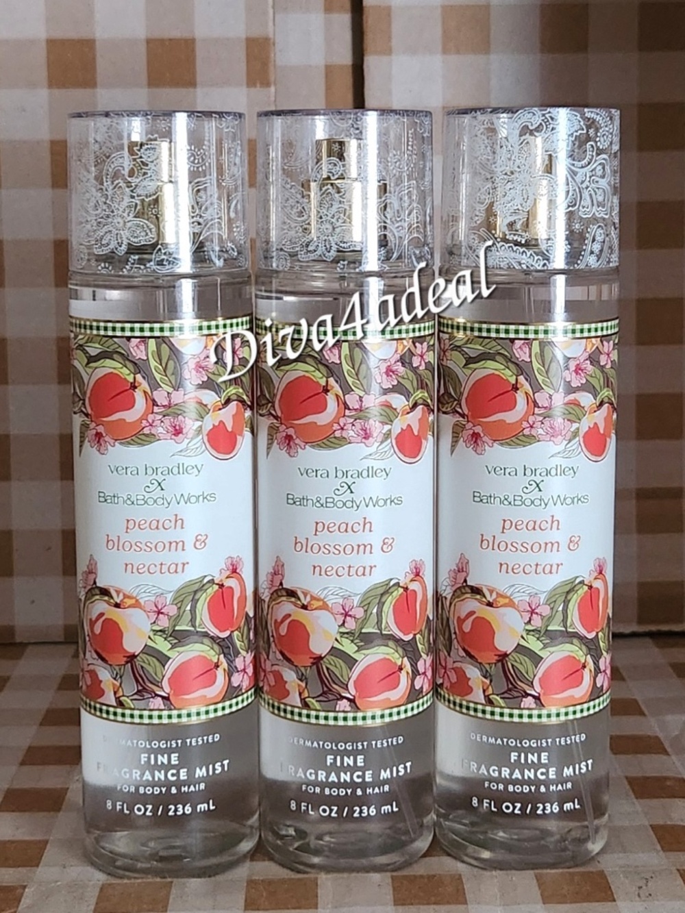 3X Bath & Body Works X Vera Bradley PEACH BLOSSOM & NECTAR 8 FL OZ Mist Sprays